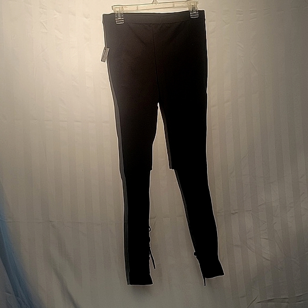 Nasty Gal Black High Waisted Thick Back Leg Lace-Up Leggings, Size: M, NWT